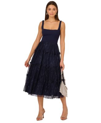 Adrianna - Women's Crepe and Lace Midi Dress