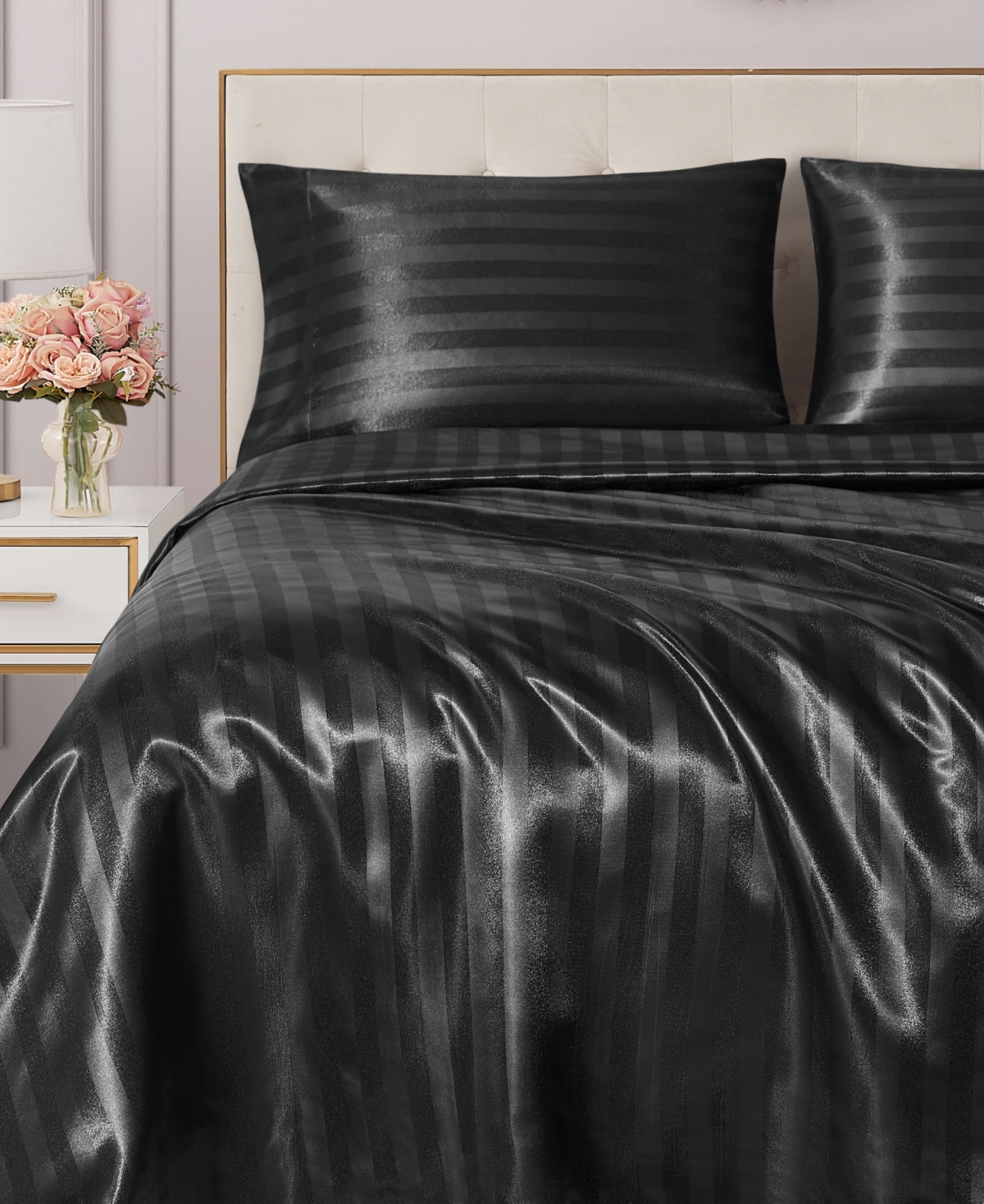 Shop Juicy Couture Satin Damask 4-pc. Sheet Set, Full In Black