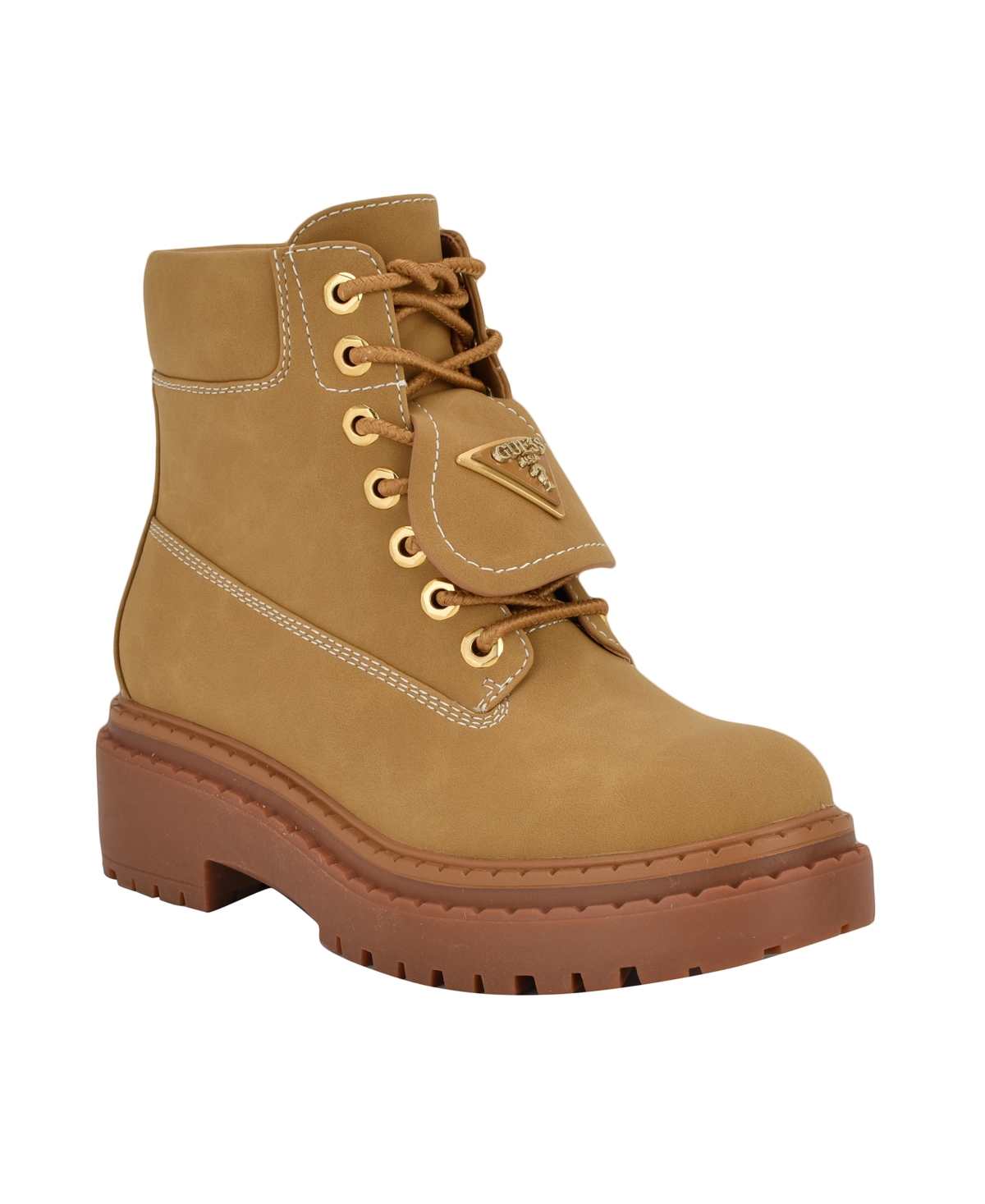 Women's Leavey Logo Lug Sole Combat Boots - Tan