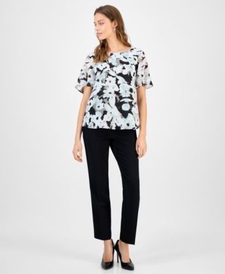 Women's Printed Swiss Dot Flutter-Sleeve Blouse