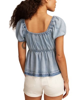 Women's Square-Neck Blouson-Sleeve Top