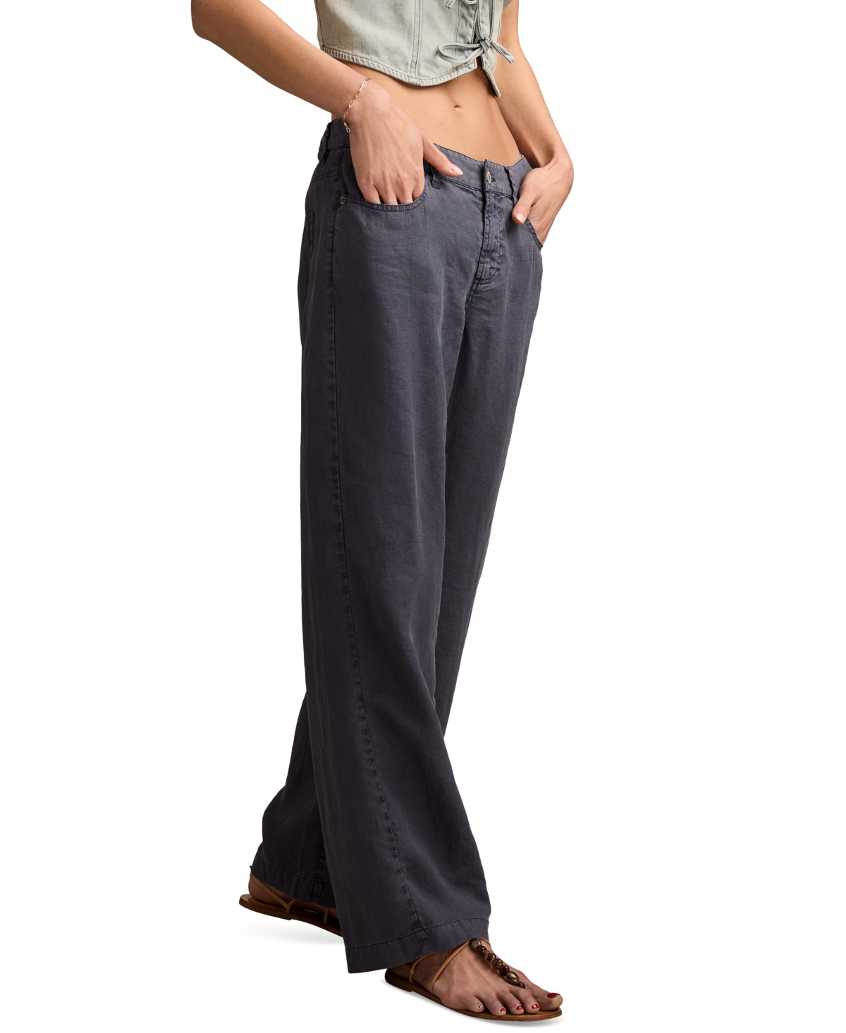 LUCKY BRAND WOMEN'S LINEN BAGGY WIDE-LEG PANTS 