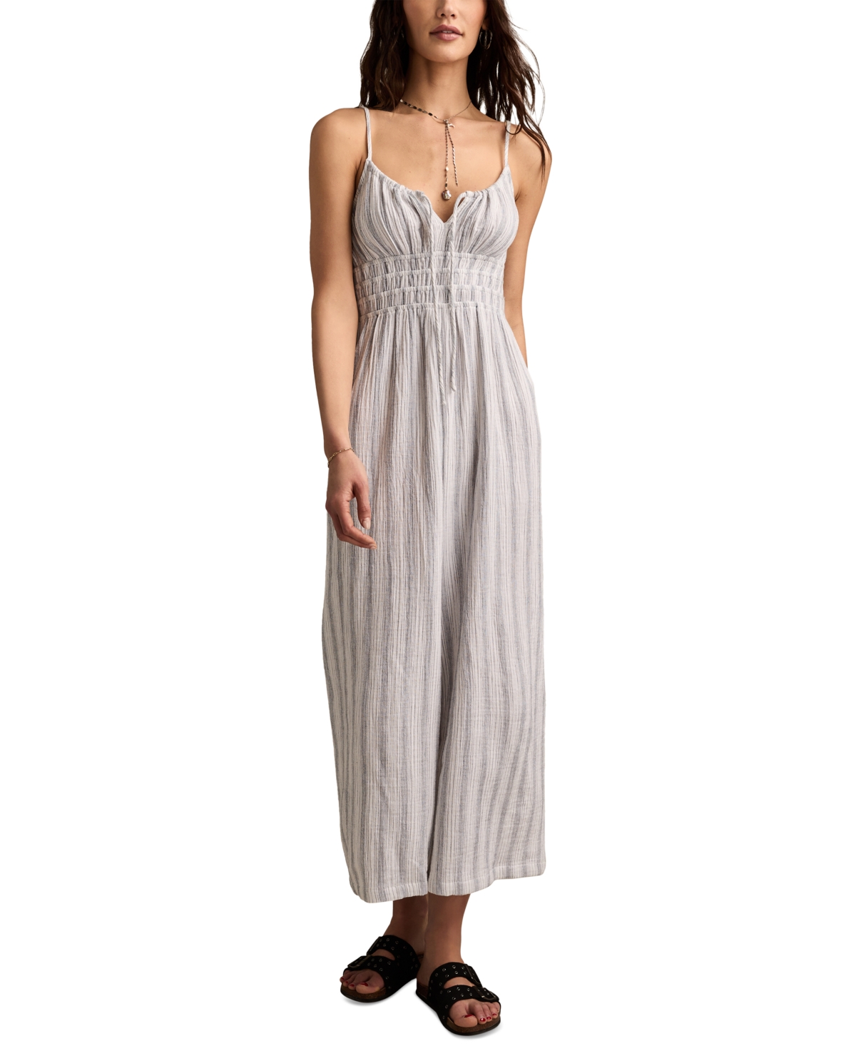 LUCKY BRAND WOMEN'S COTTON STRIPED GAUZY JUMPSUIT 
