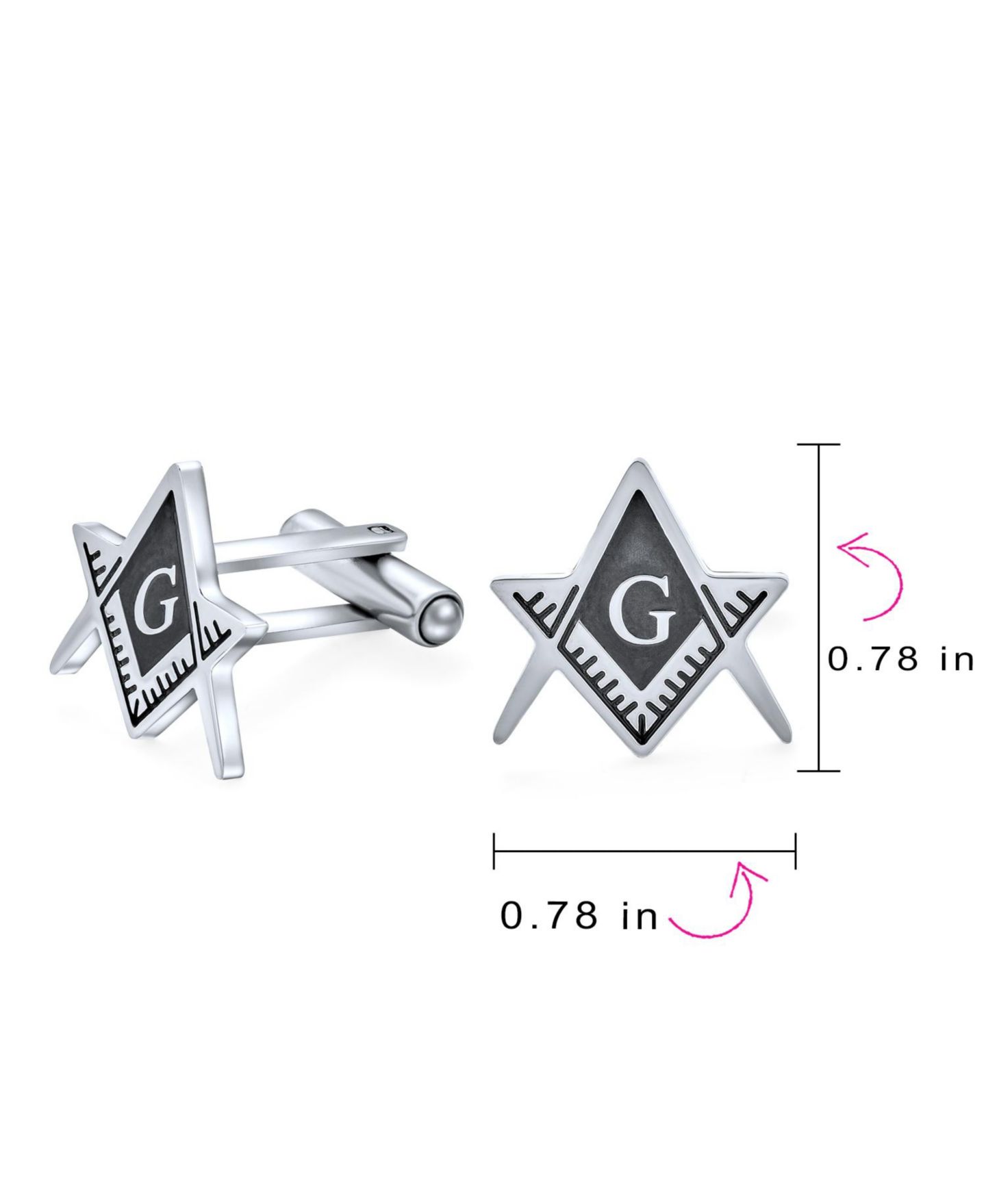 Мужские запонки Bling Jewelry Freemasons Compass Masonic Cufflinks Silver Gold Tone Stainless Steel Set-2, цвет: Золотой серебряный — фото 5