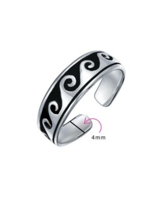 Set of 2 Ocean Waves & Footprints Midi Toe Rings in Sterling Silver