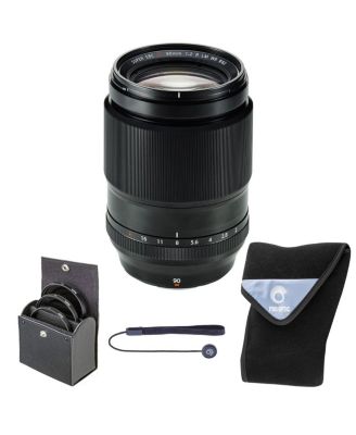 XF 90mm f/2 R LM WR Lens, Black, Bundle with 62mm Digital Essentials Filter Kit and 15x15" Lens Wrap