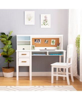 Taiga Kids Desk and Chair Set with Hutch - White: Kids Wood Desk with Drawers, Storage Shelf, and Corkboard | Study Table for Kids Bedroom