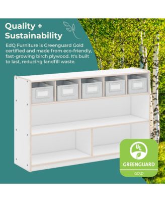 EdQ Shelves and 5 Bin Storage Unit 30" - Natural: Children's Wooden Toy Storage Organizer for Kids' Bedrooms and Playrooms