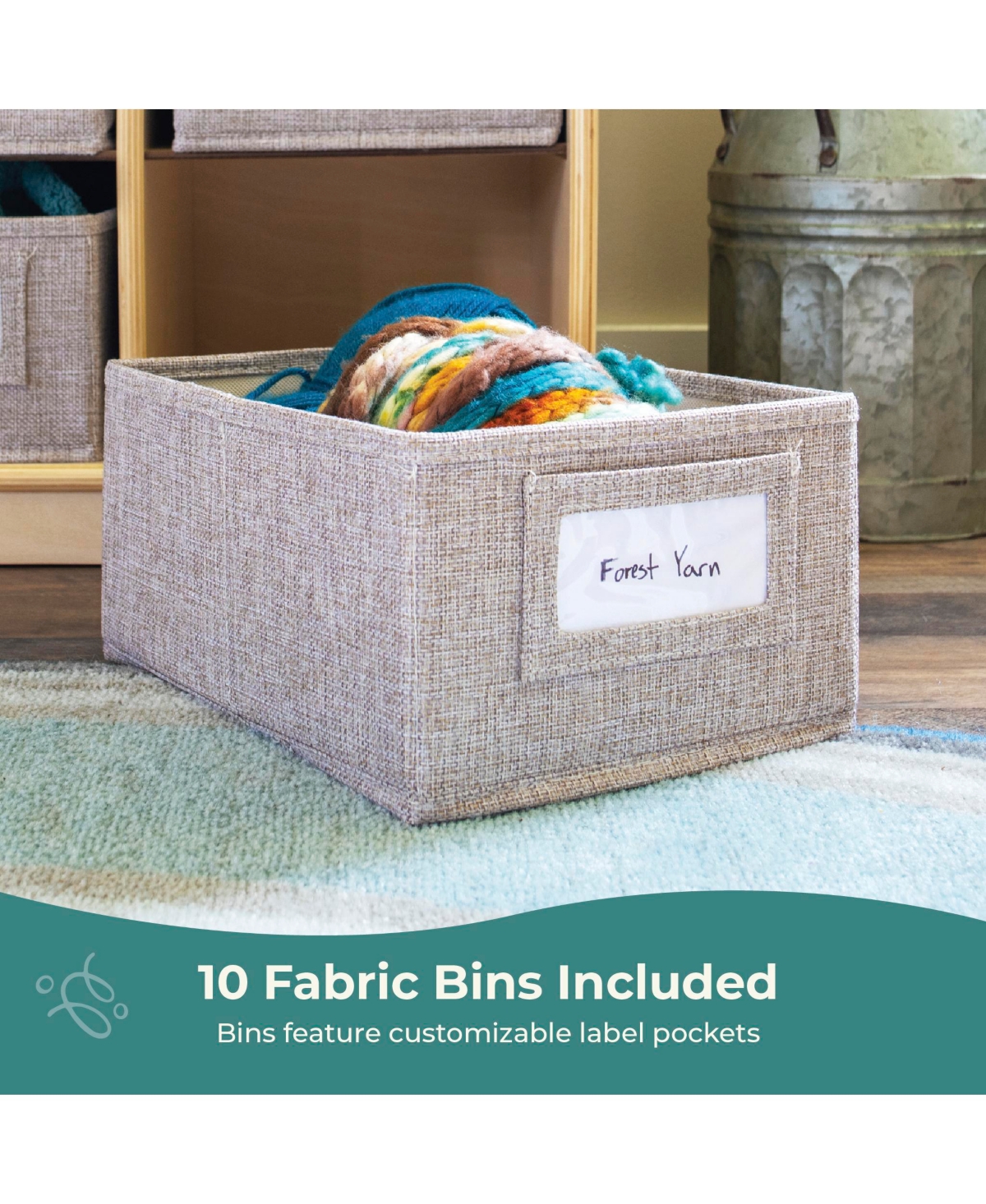 Guidecraft EdQ Shelves and 10 Bin Storage Unit 30" Natural: Wooden Bookcase with Compartments for Kids' Toys Books Playroom