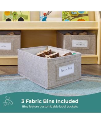 EdQ Book and Bin Display - White: Children's Wooden Bookcase with Shelves and Storage Bins for Kids' Books and Toys