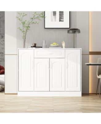 Single-drawer 4-door shoe cabinet, white multi-functional shoe rack, movable shelves