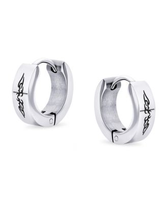 Set of 2 Angel Wings Huggie Hoop Kpop Earrings Black Silver Tone Stainless Steel
