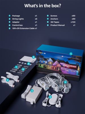 E1 AI Permanent Outdoor Lights APP Control, 150ft Smart RGB+IC Christmas House Lights with 90 Warm/Cool White LED Pucks, Alexa Google Enabled, AI Generated Lighting LLM, NO Remote, 2.4 GHz WiFi