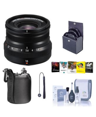 XF 16mm f/2.8 R WR Lens, Black, Bundle with ProOptic 49mm Filter Kit, Lens Case, Cleaning Kit, Lens Cap Tether, PC Software Kit