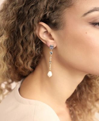 Gleaming Blue Gem Linear Earrings