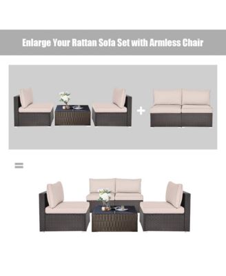 2PCS Patio Sectional Armless Sofas Outdoor Rattan Furniture Set w/ Cushions