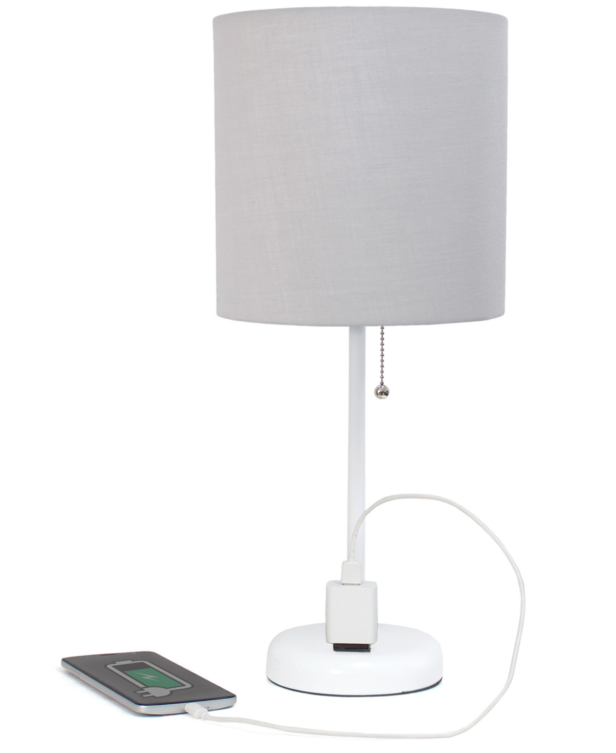 Creekwood Home 19.5" Metal Oslo Contemporary Bedside Duo Table Lamp Set In White Base,gray Shade