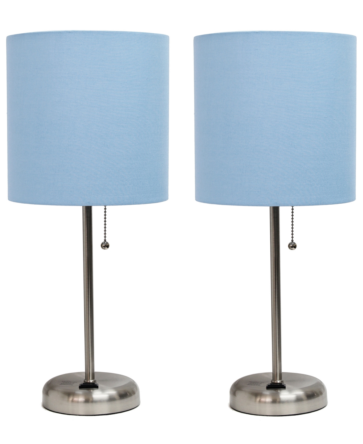 Creekwood Home 19.5" Metal Oslo Contemporary Bedside Duo Table Lamp Set In Brushed Steel,blue Shade