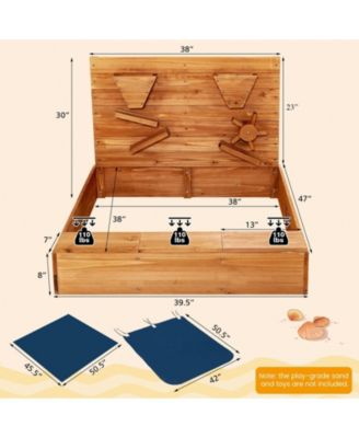 Kids Wooden Square Sandbox with Cover