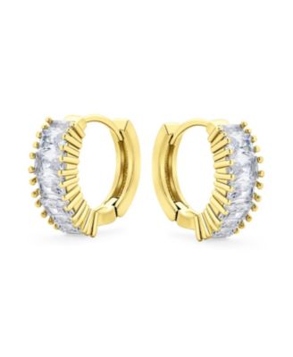 Set of 2 CZ Hoop Huggie Earrings with Milgrain Edge in Silver Gold Plated