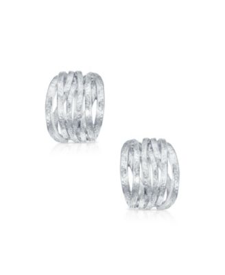 Set of 2 Criss Cross Basket Weave Clip-On Earrings Matte Silver Gold Plated