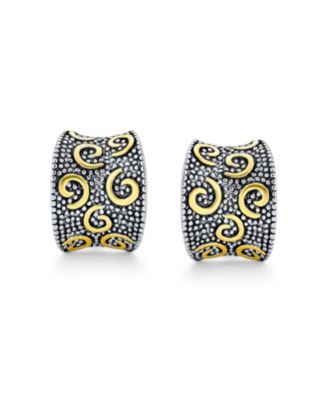 Set of 2 Egyptian Greek Bali Swirl Clip-On Earrings Wide Half Hoop Gold Plated