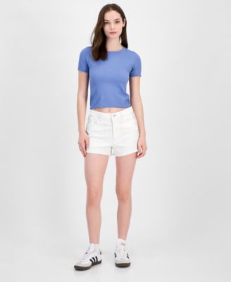 Juniors' Lace-Trimmed Mom Shorts