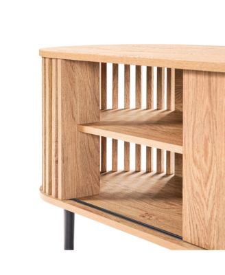 Light Oak Finish Engineered Wood 2-Door and Open Storage 71-Inch Wide TV Console