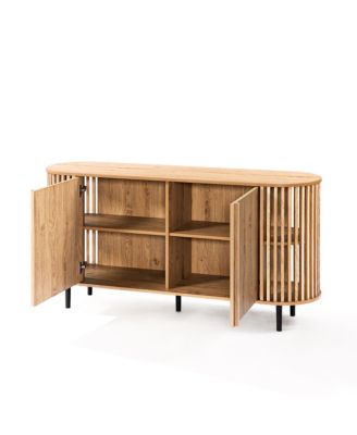 Light Oak Finish Engineered Wood 2-Door 58-Inch Wide Buffet Cabinet