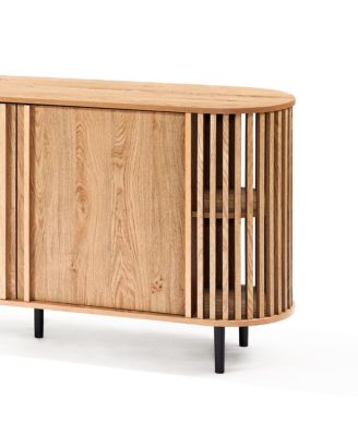 Light Oak Finish Engineered Wood 2-Door 58-Inch Wide Buffet Cabinet