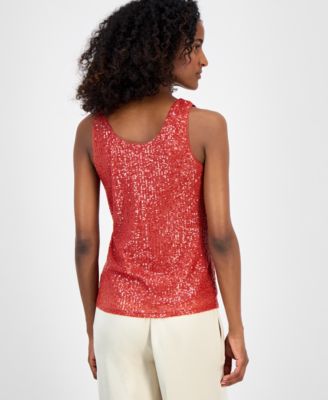 Women's Sequin Double-Scoop Sleeveless Tank