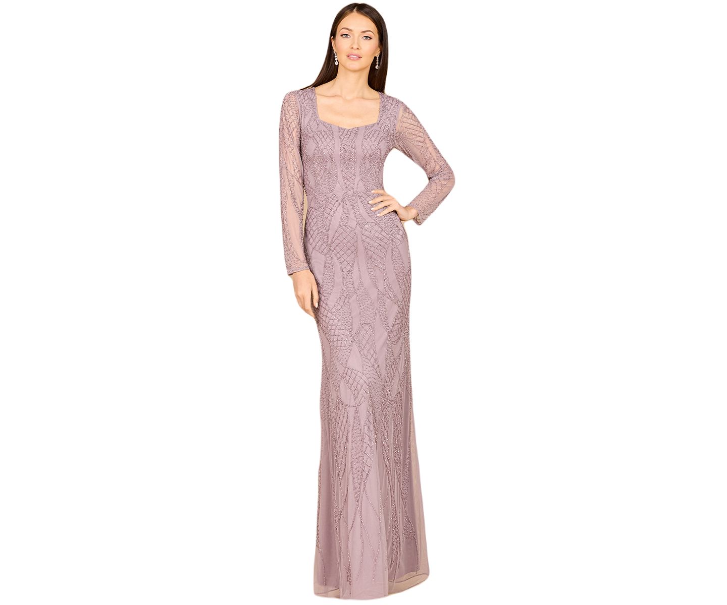 Женское платье Lara V Neck Beaded Long Sleeve, цвет: Пыльный лавандовый — фото 1