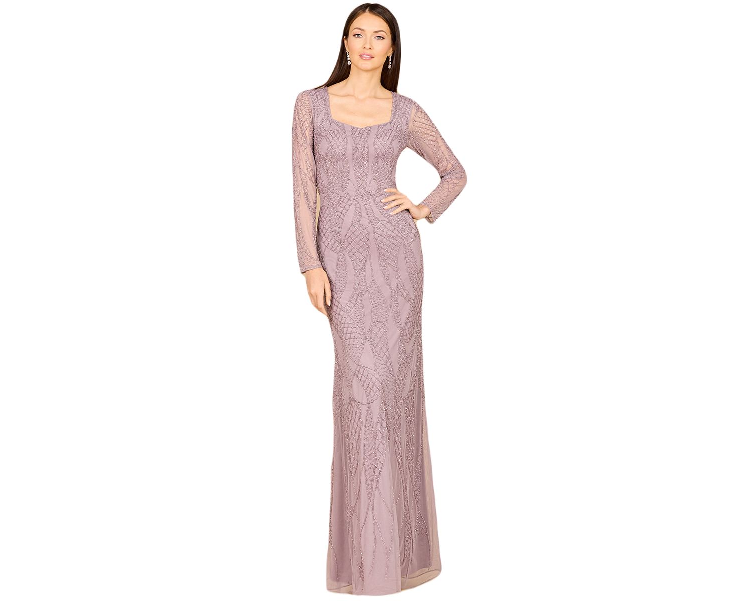 Women's V Neck Beaded Long Sleeve Dress