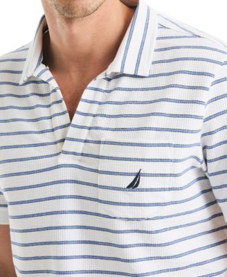 Men's Classic-Fit Stripe Seersucker Johnny Collar Pocket Polo Shirt