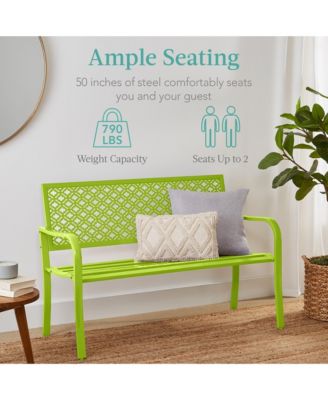 Indoor Outdoor Steel Garden Bench w/ Geometric Backrest, Foot Levelers