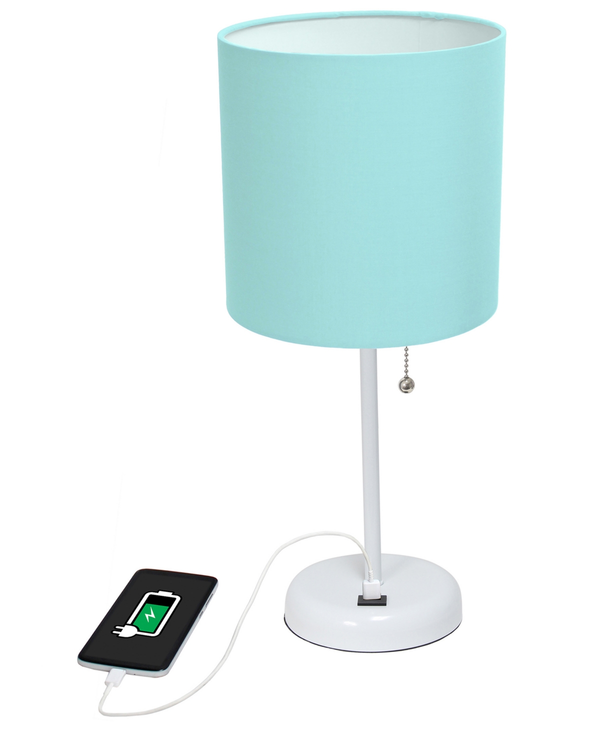 Creekwood Home 19.5" Metal Oslo Contemporary Bedside Duo Table Lamp Set In White Base,aqua Shade