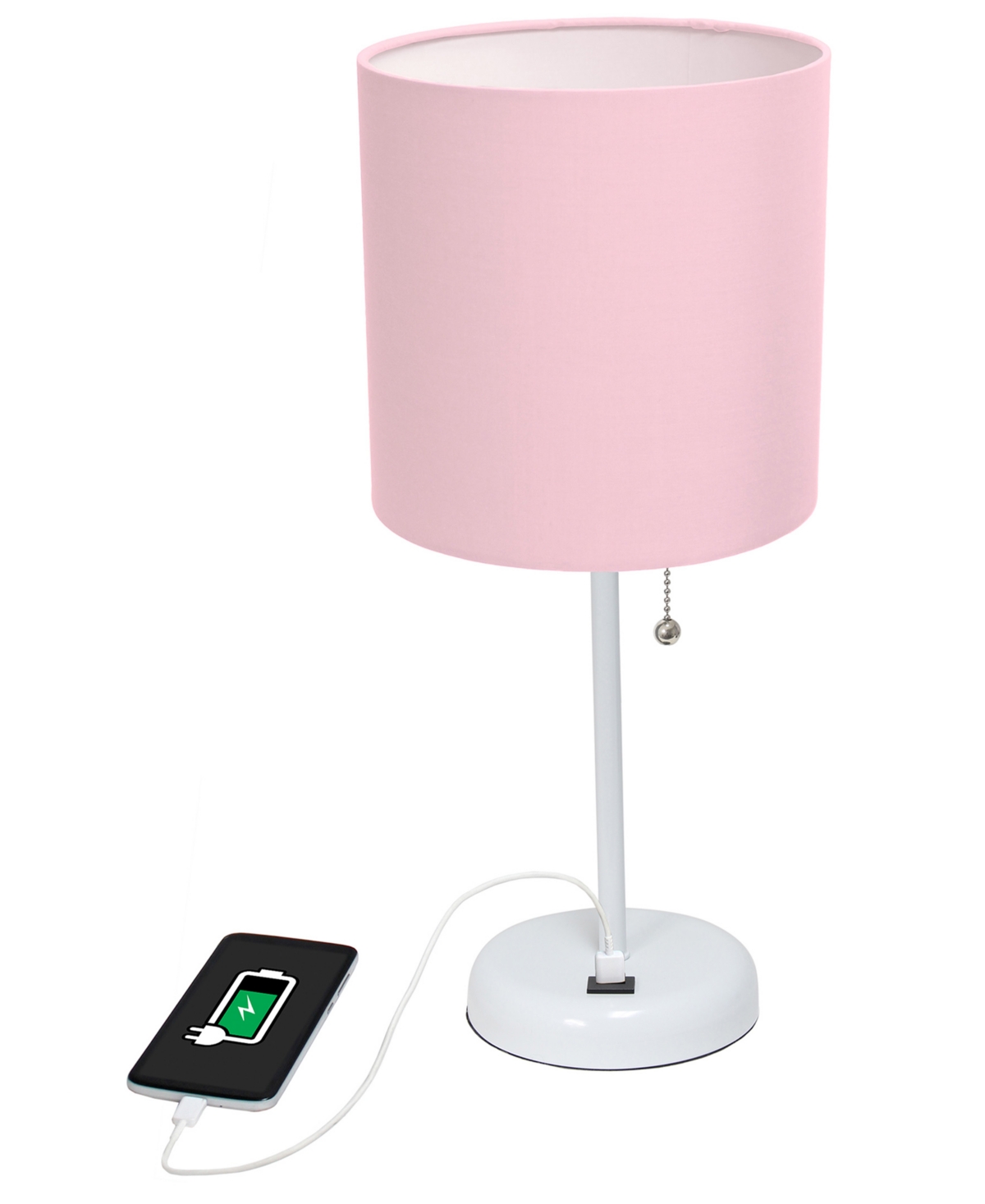 Creekwood Home 19.5" Metal Oslo Contemporary Bedside Duo Table Lamp Set In White Base,light Pink Shade