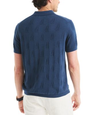 Men's Sailboat Textured Sweater Polo Shirt