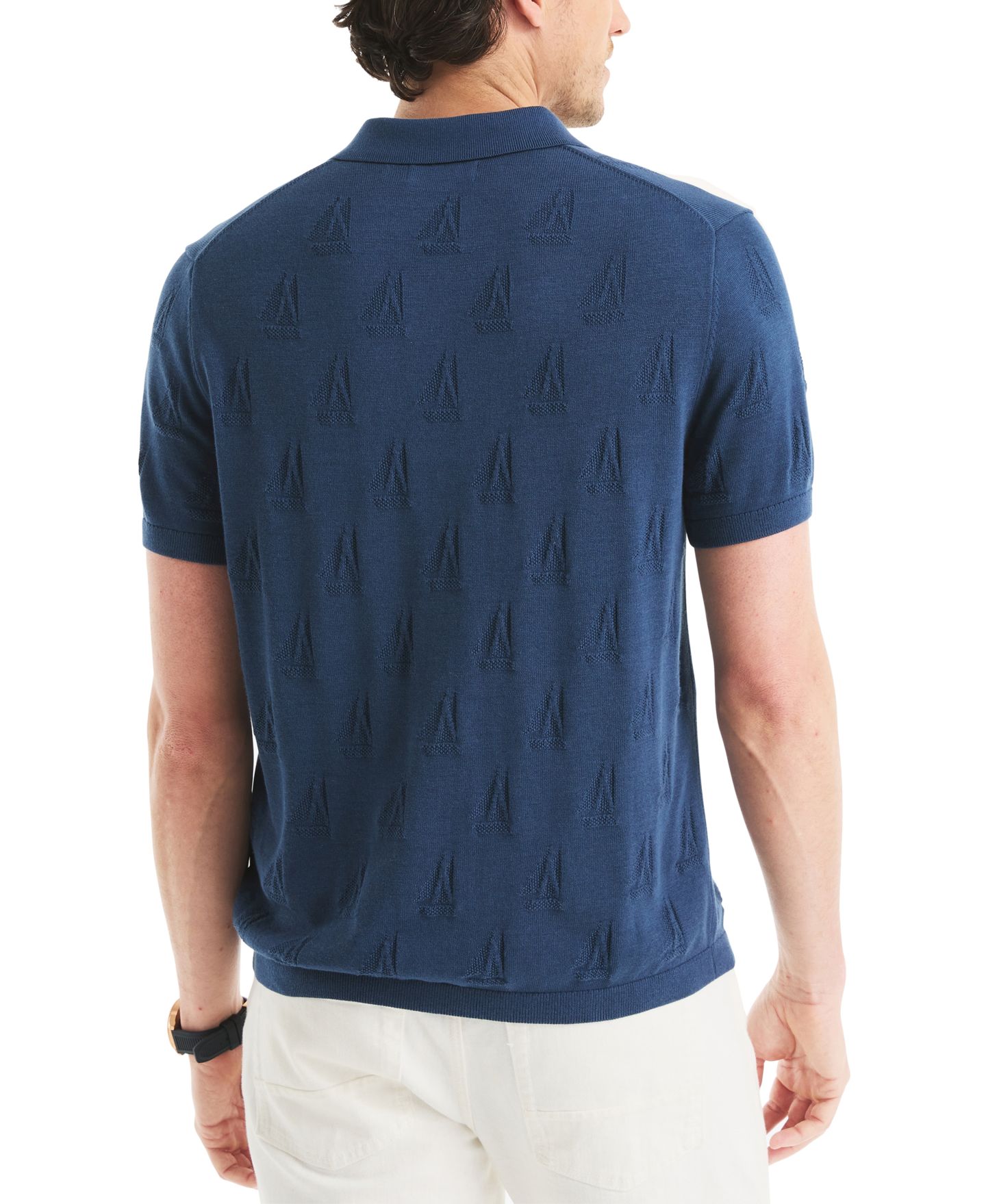 Мужской свитер Nautica Sailboat Textured Sweater Polo Shirt, цвет: Синий — фото 4