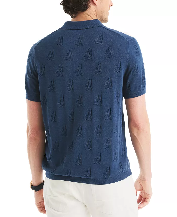 Men's Sailboat Textured Sweater Polo Shirt - thumbnail 4