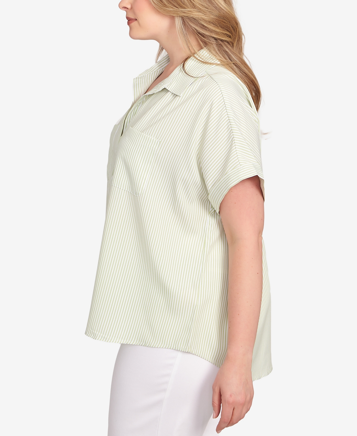 Hearts Of Palm Plus Size Stripe Pull Over Top In Bright Green Multi