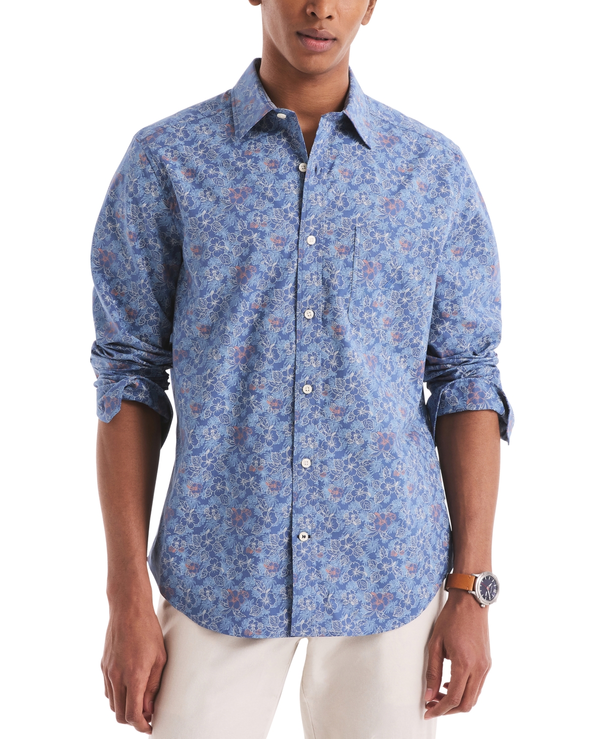 Men's Printed Floral Shirt - Union Blue