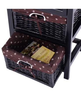 3 Tiers Wooden Storage Nightstand with 2 Baskets and 1 Drawer