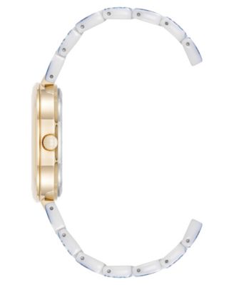 Women's Quartz Blue Flower Pattern Ceramic Bracelet Watch, 33mm