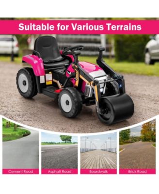 12V Kids Ride on Road Roller with 2.4G Remote Control-Pink