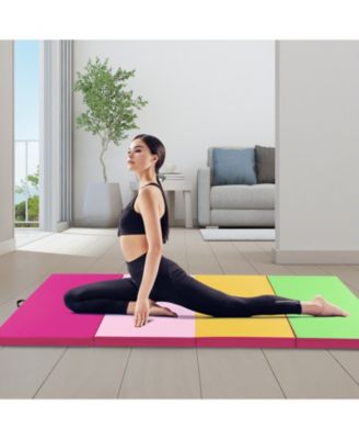 4-Panel PU Leather Folding Exercise Mat with Carrying Handles-Green