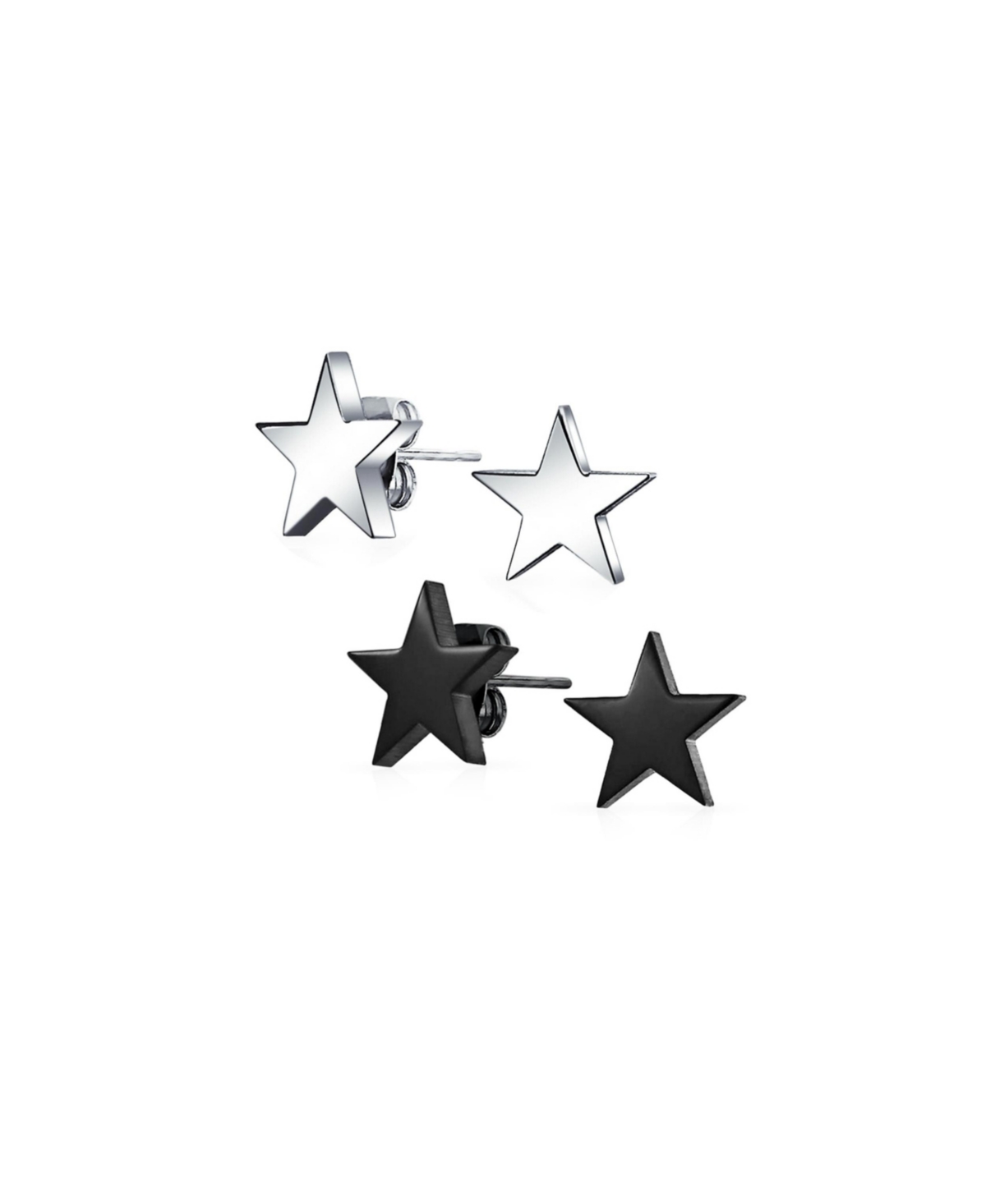 Set of 2 Patriotic Celestial Rock Star Stud Earrings Black Plated Steel 10MM - Silver black
