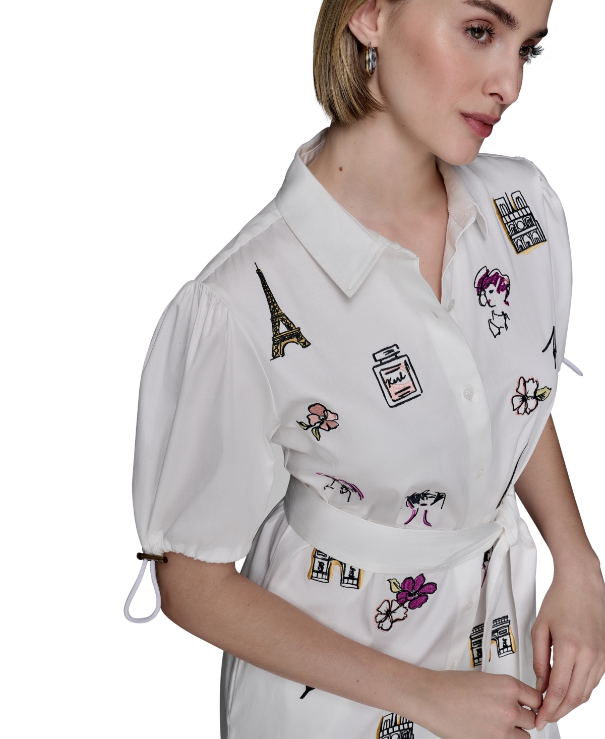 Karl Lagerfeld Womens Embroidered Cotton Shirtdress Xs P Xl In Gray