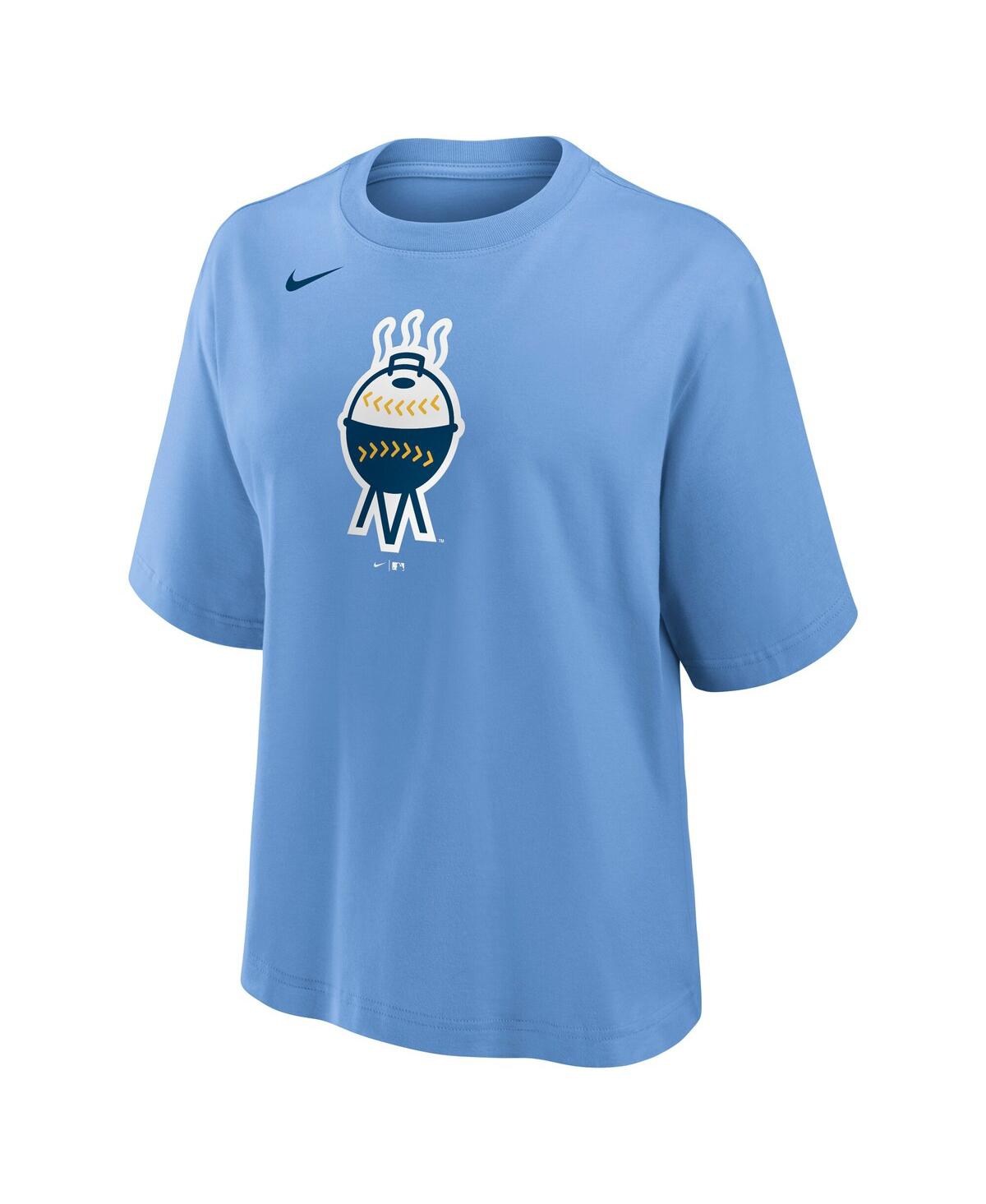 Nike Women's Light Blue Milwaukee Brewers City Connect Logo Boxy T-shirt In Light Blue