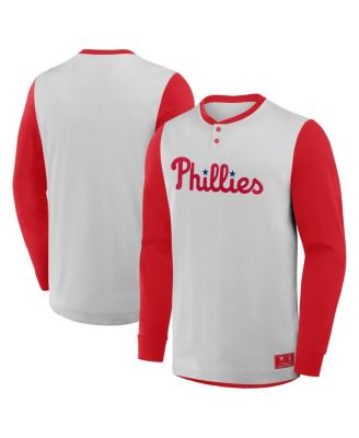 Fanatics - Men's Gray/Red Philadelphia Phillies Clubhouse Long Sleeve Henley T-Shirt